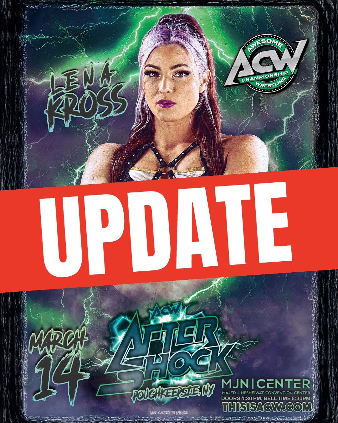 Due to unforeseen circumstances, Lena Kross is no longer able compete for the ACW Womens Championship against Indi Hartwell and J-Rod at AFTERSHOCK on March 14